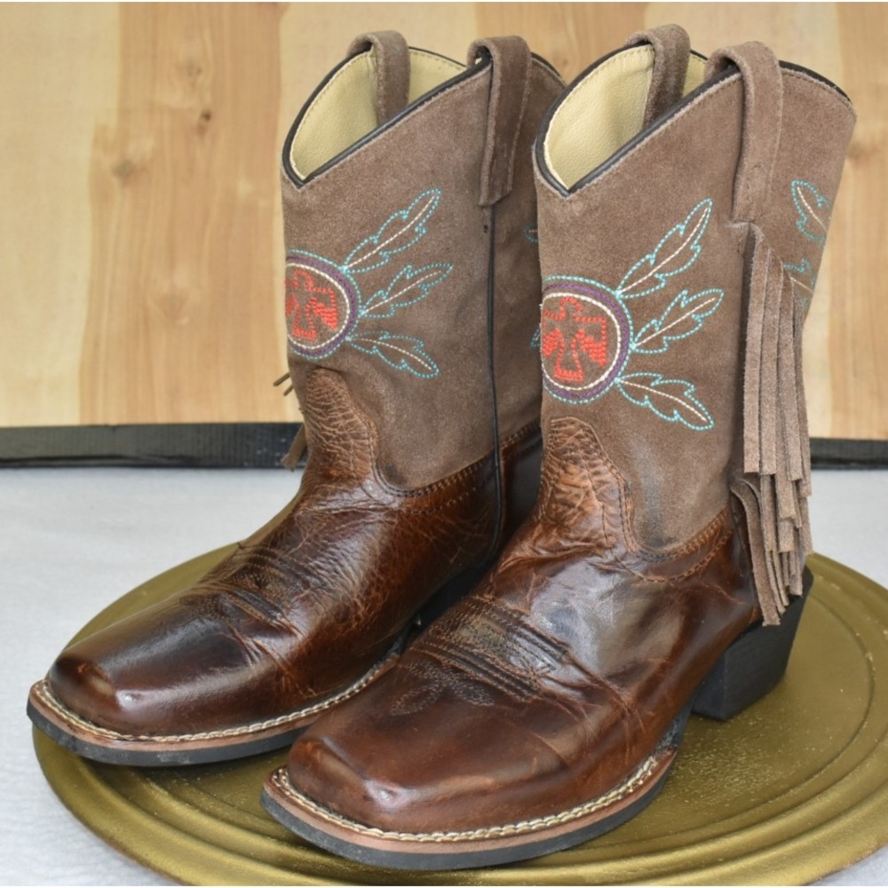 Smoky Mountain Girls Boots Size 2.5 Embroidery Fringe Western Brown Leather